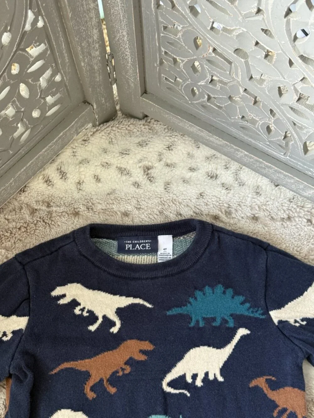 The Children's Place navy dinosaur sweater boys 4T preppy preschool winter